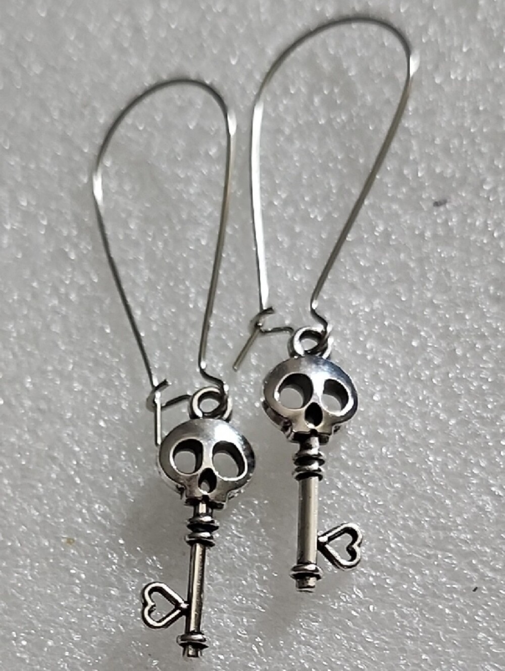 Hand Crafted Silver Skull Key Drop Earrings